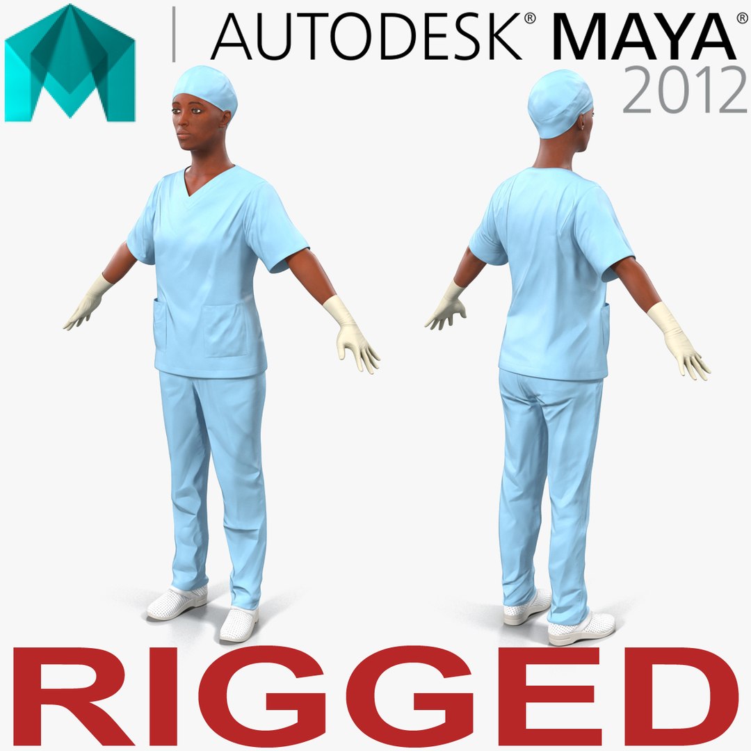 Female Surgeon African American Rigged 2 for Maya 3D model preview