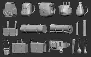 35 Low poly bags backpacks and pouches base mesh Zbrush IMM set