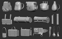35 Low poly bags backpacks and pouches base mesh Zbrush IMM set