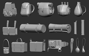 35 Low poly bags backpacks and pouches base mesh Zbrush IMM set