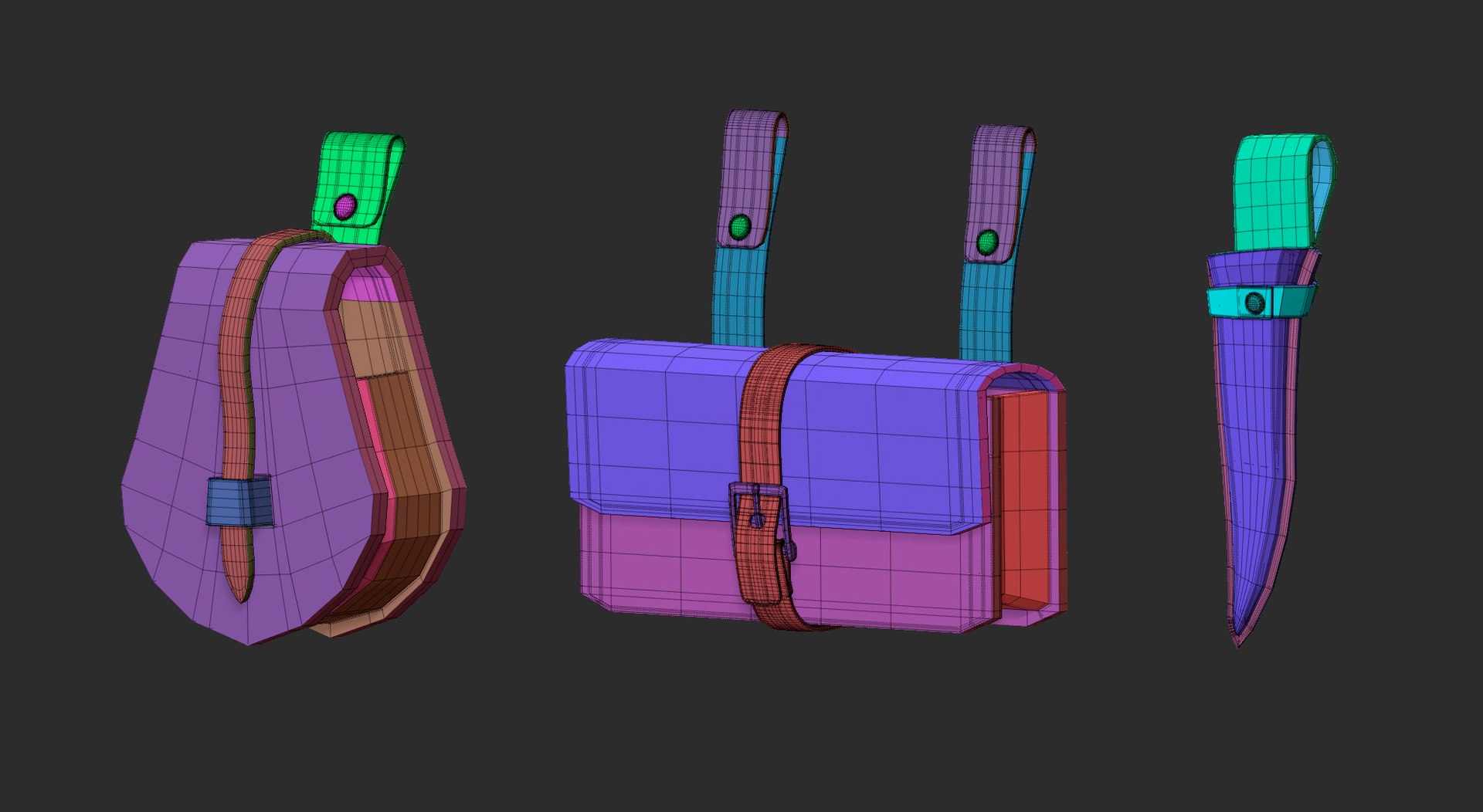 35 Low Poly Bags Backpacks And Pouches Base Mesh Zbrush Imm Set 3d