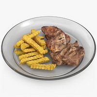 Grilled Beef Steak and Crispy Fries Plate