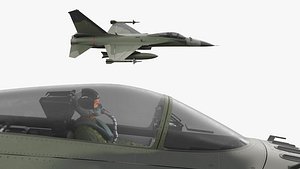 Combat Fighter Jet with Pilot on Board in Flight
