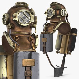 Retro Diving Air Supply Apparatus with Tanks Brass 3D model