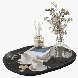 3D Coffee set 09 - bouquet books cups diffuser