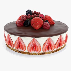 Strawberry cake with berries 3D