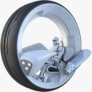 Robot Man Driving Sci-Fi Futuristic Wheel Motorcycle