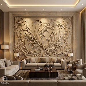 modern feather panel wall decor set relief stl mural CNC 305 3D model