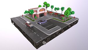 low-poly 3D PBR set pizzeria City VR Low-poly 3D model 3D model