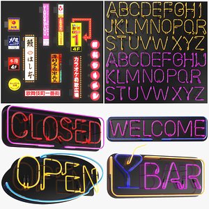 Detailed Neon Signs And Alphabets