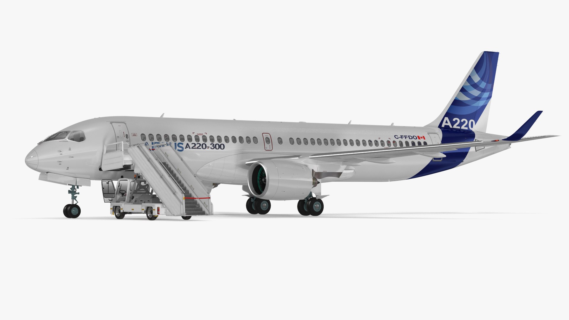 Airbus A220 with Passenger Boarding Stairs Car 3D model preview