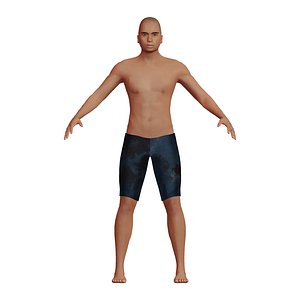 bald muscular man swimsuit 3D model