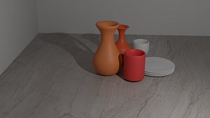 3D jars  cups  plates model