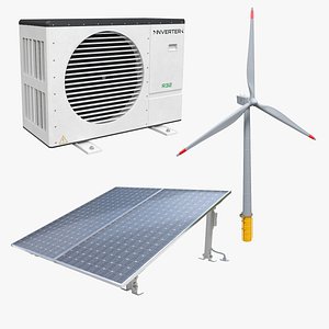 三维空气热泵，风力涡轮机和太阳能电池板集合