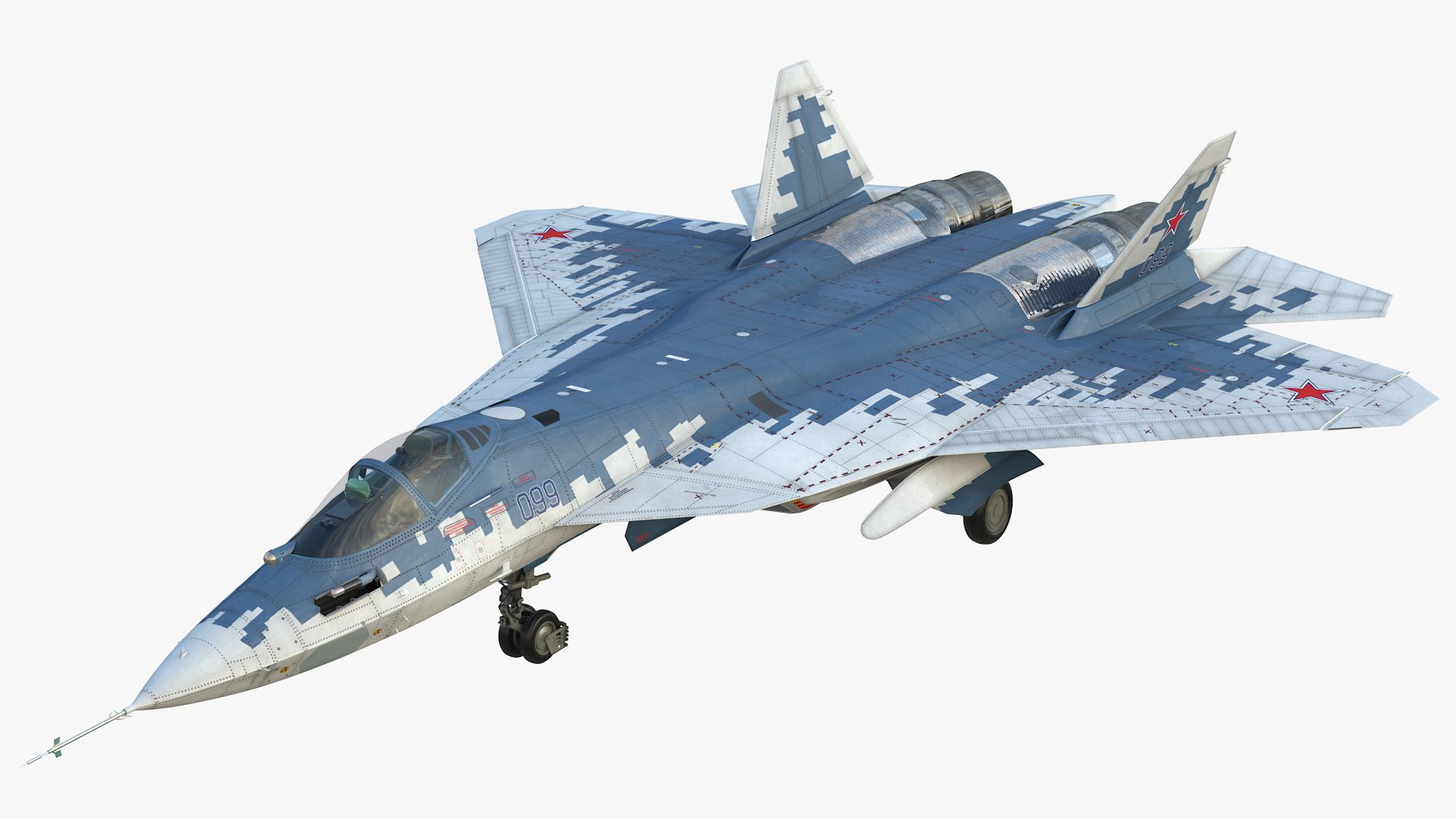 SU 57 ステルス ジェット戦闘機 ピクセル迷彩がマヤ用に装備3D