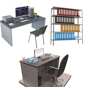 3D model office workstation desk shelf