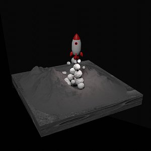 lowpoly rocket launches on the moon 3D model