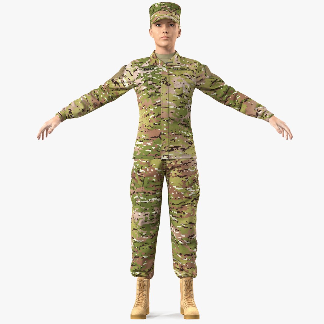 Female US Soldier Camouflage Fur Rigged 3D model preview