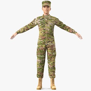 Female US Soldier Camouflage Fur Rigged