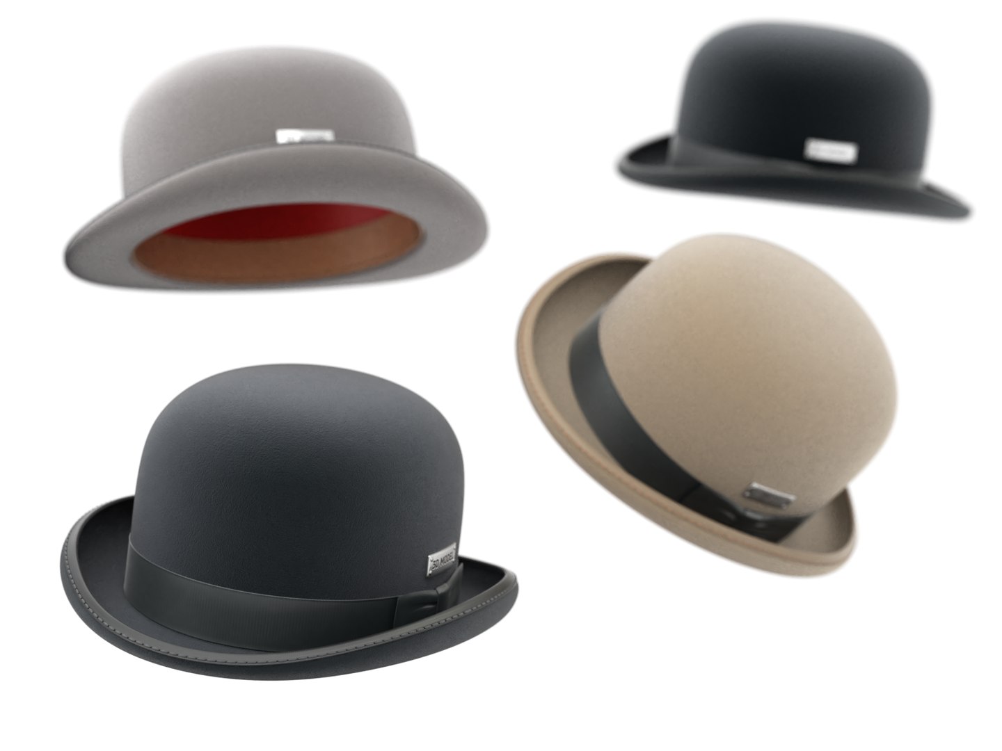 Bowler Hat 3D https://p.turbosquid.com/ts-thumb/vd/MYxKSc/PR/bowlerhat10/png/1699711118/1920x1080/fit_q87/2c9b4891318a5969a440b6812025f45aa07023f9/bowlerhat10.jpg