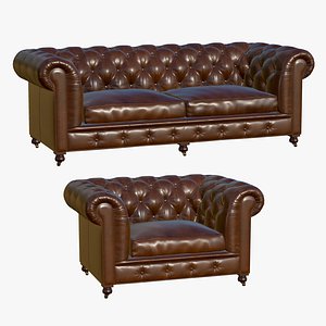Leather Chesterfield Single And Double Brown 3D