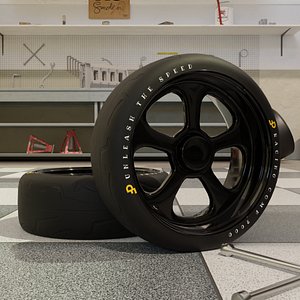 High-Detail Racing Car Wheel for Games and Rendering Low-Poly