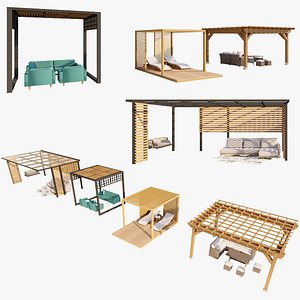 Architectural Pergola Set with Sitting  Loungers 3D model