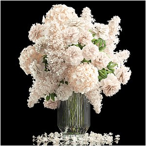 3D Large bouquet of white flowers vase lilac hydrangea 343