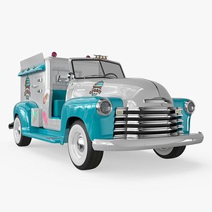 3D Vintage Ice Cream Van Rounded Body White Blue model