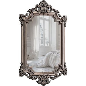 3D model Classic Antique Wall Mirror in Carved Wooden Frame 3D model