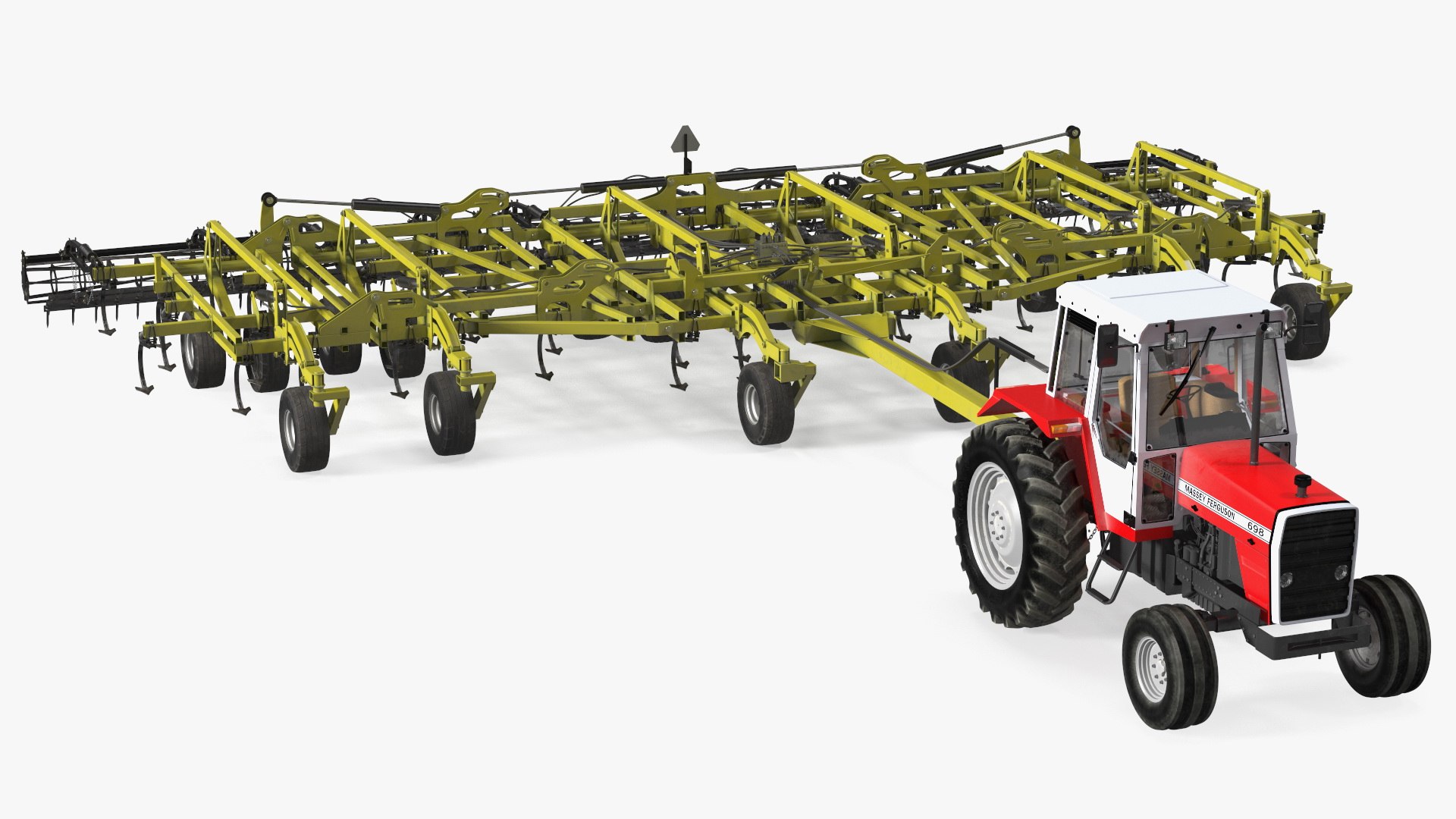 Vintage Tractor Ferguson 698 with Seedbed Cultivator Rigged 3D model preview