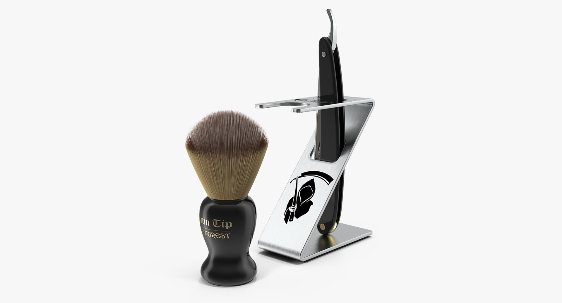 Folding Razor Badger Shaving Brush Plastic Fur 3D model preview