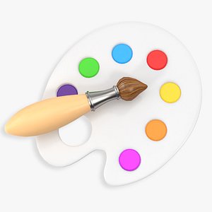 Stylized Artist Palette with Paint Brush 3D model