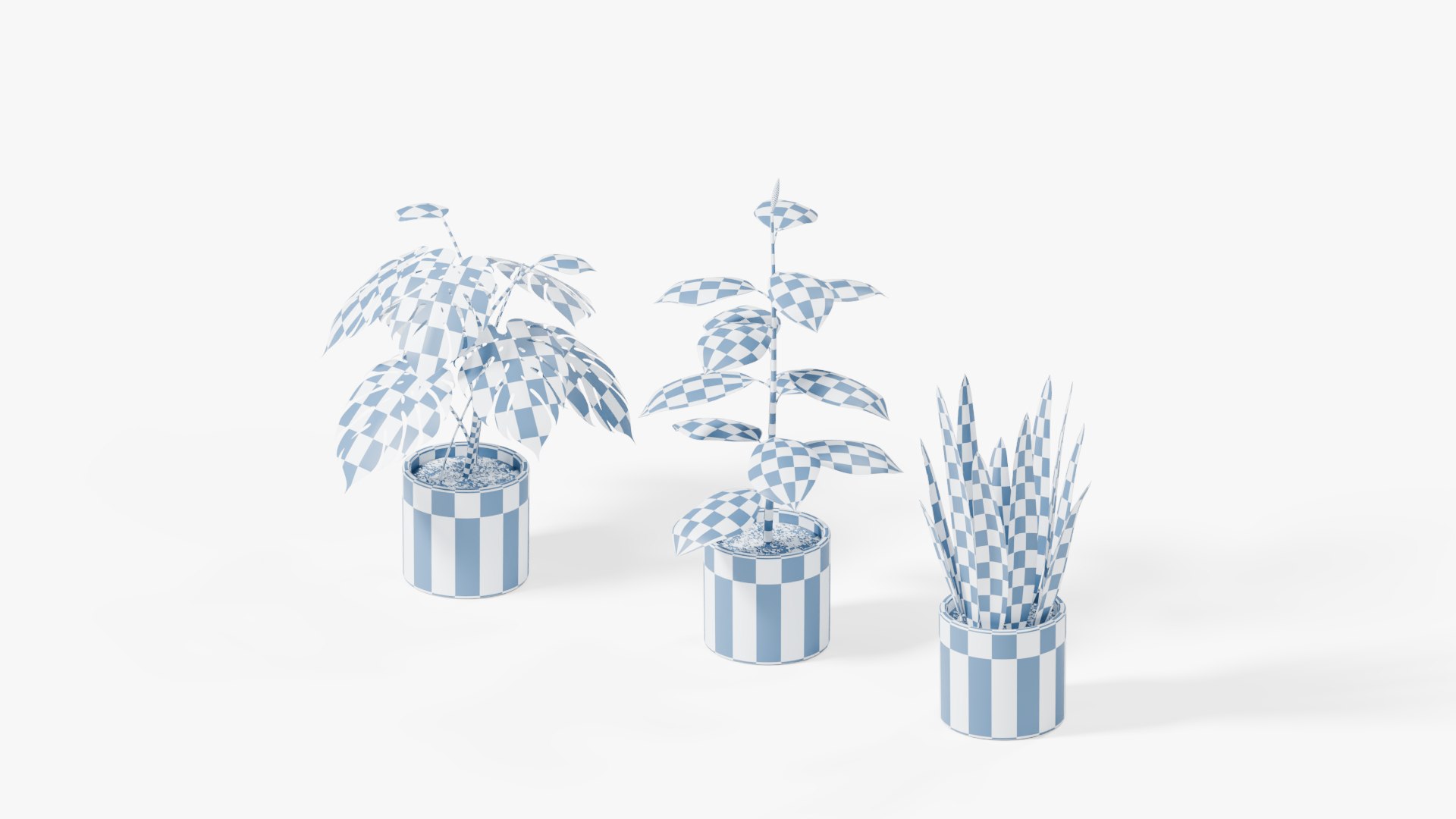3D Monstera Rubber And Snake Plants In Concrete Pots - TurboSquid 2632672