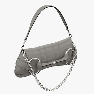 3D GUCCI Horsebit Chain Medium Shoulder Bag Grey