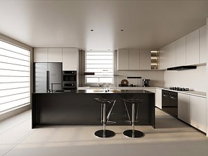 3D Modern Minimalist Kitchen Interior Scene