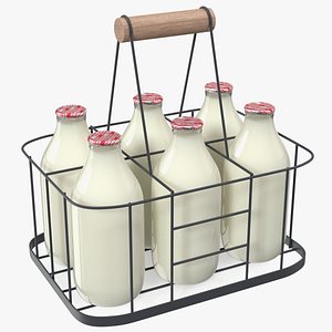 3D Semi-Skimmed Milk Bottles with Foil Top in Carrying Case