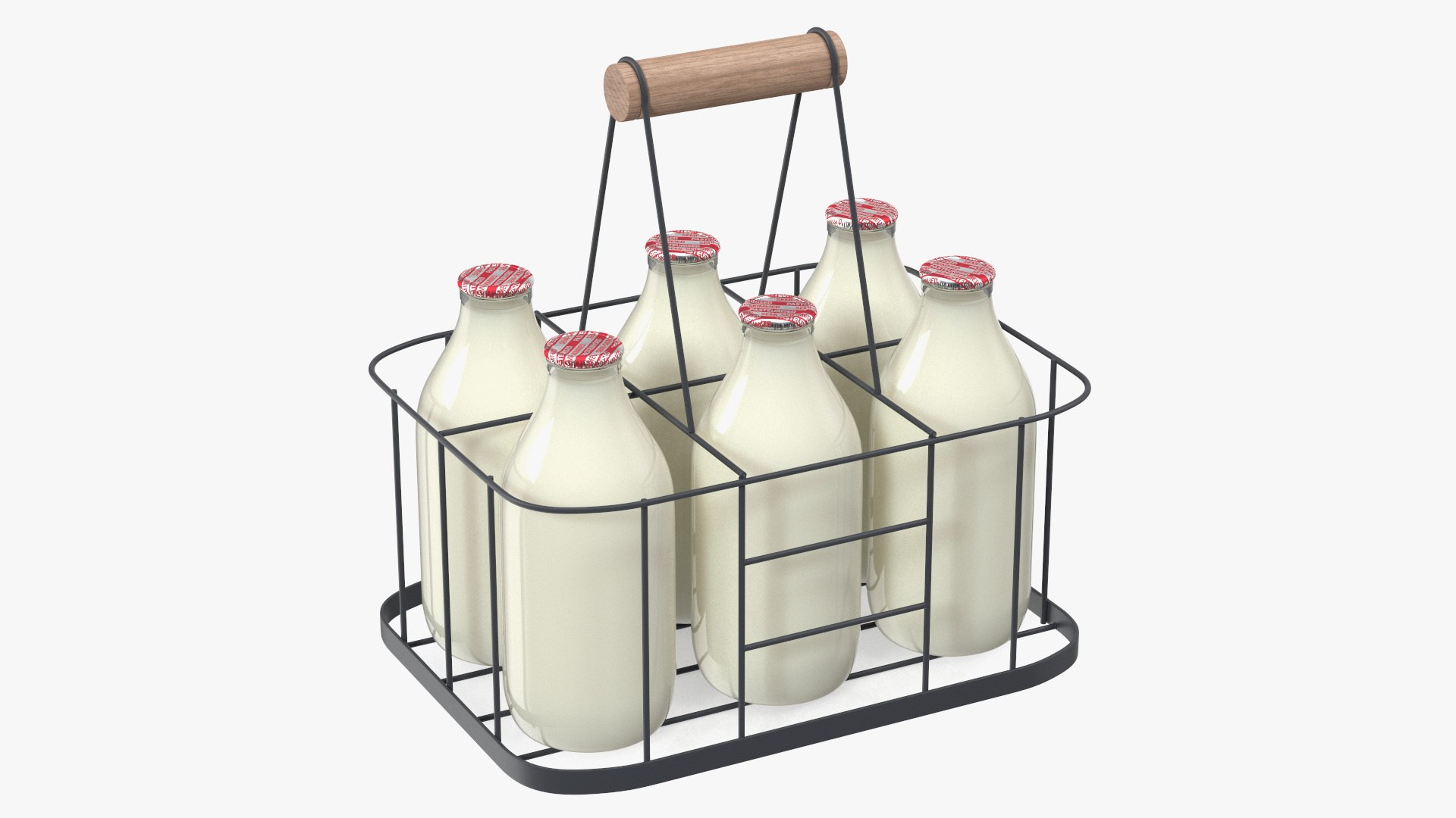 Semi-Skimmed Milk Bottles with Foil Top in Carrying Case 3D model preview