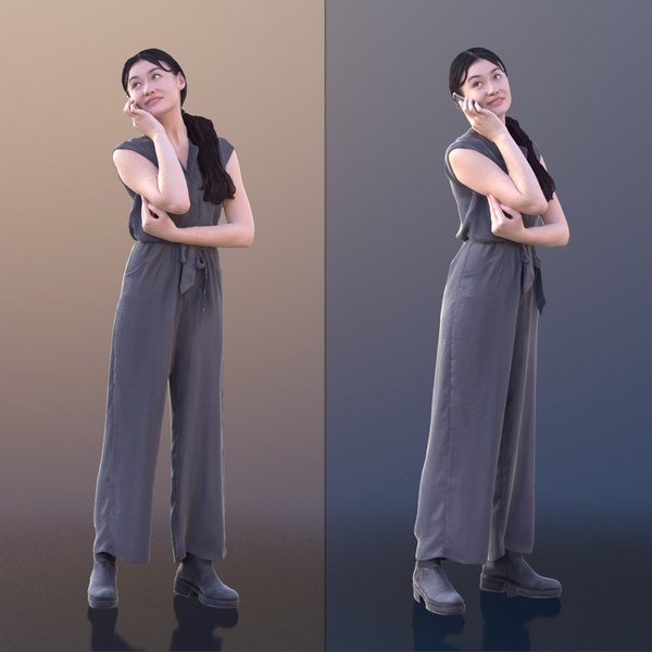 3D model woman young phone