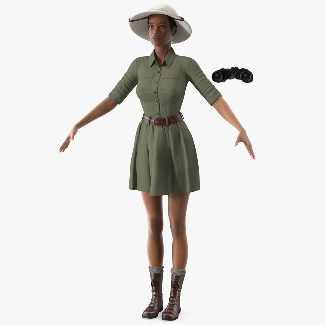 Light Skin Black Woman Explorer T Pose 3D model preview