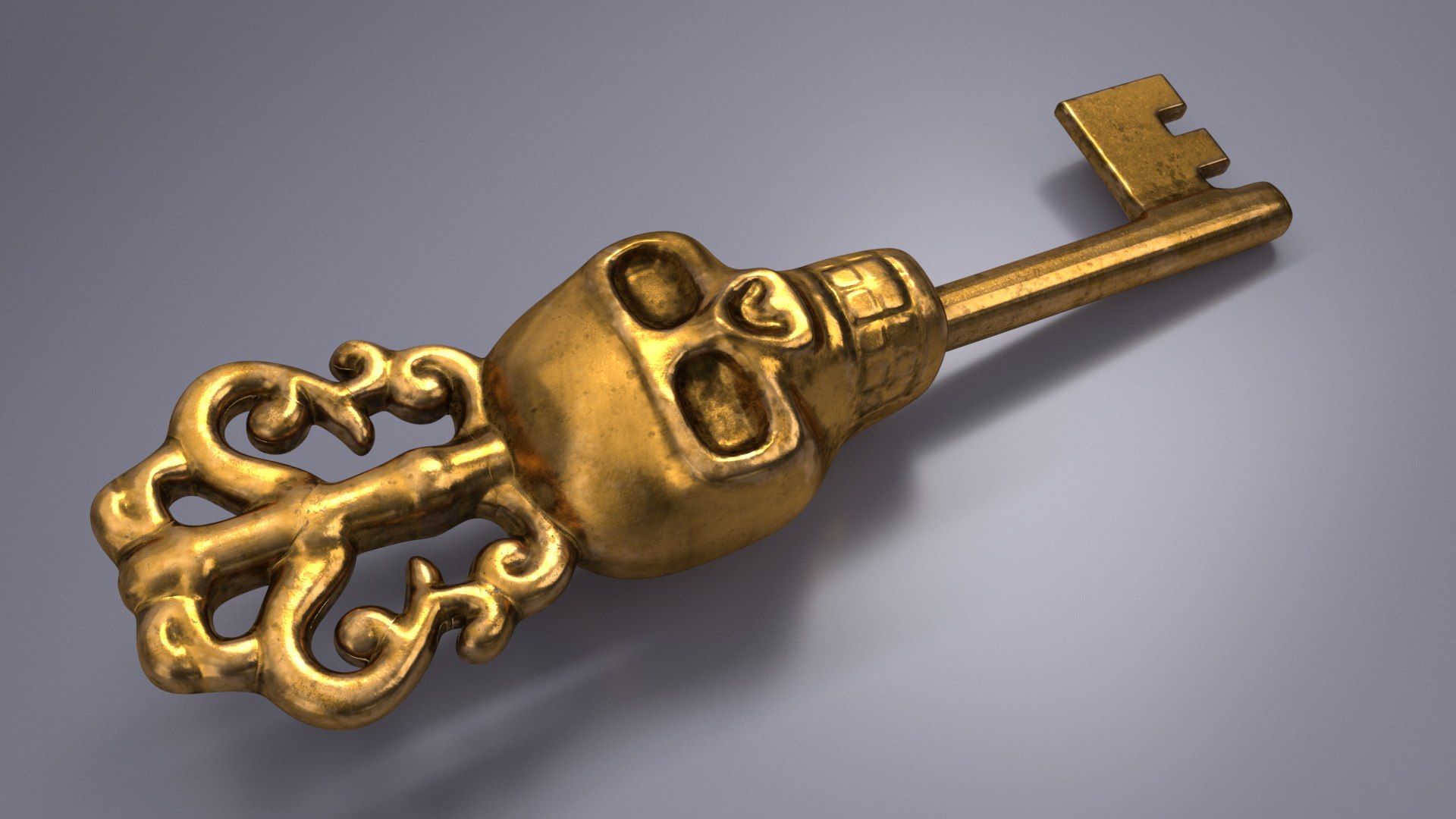Ornate Skull Gothic Key Gold 3D - TurboSquid 2246381