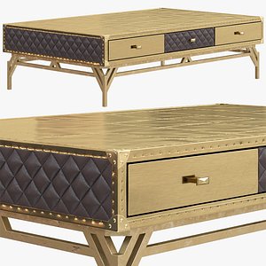 Coffee table Gothic Brass and Leather Old Loft 3D model