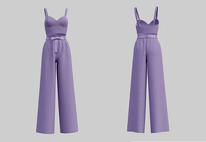 3D Crop Top Cami and Wide  leg palazzo pants 2 piece outfit