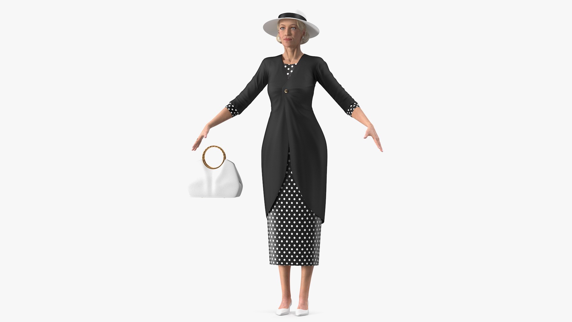 Elderly Woman wearing Party Dress T Pose 3D model preview