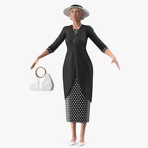 Elderly Woman wearing Party Dress T Pose