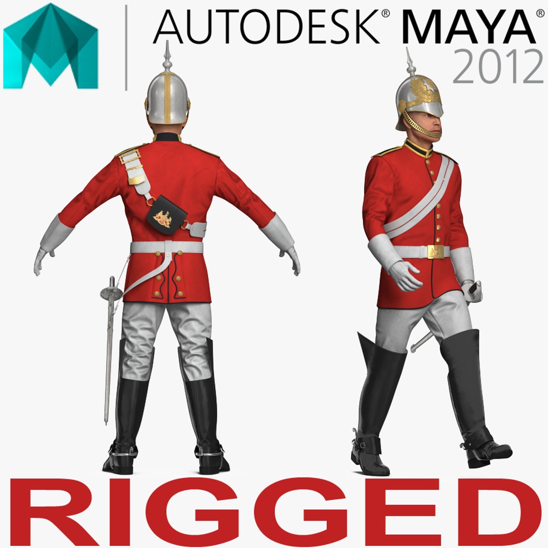Queens Royal Soldier Lifeguards Cavalry Rigged for Maya 3D Model 3D model preview