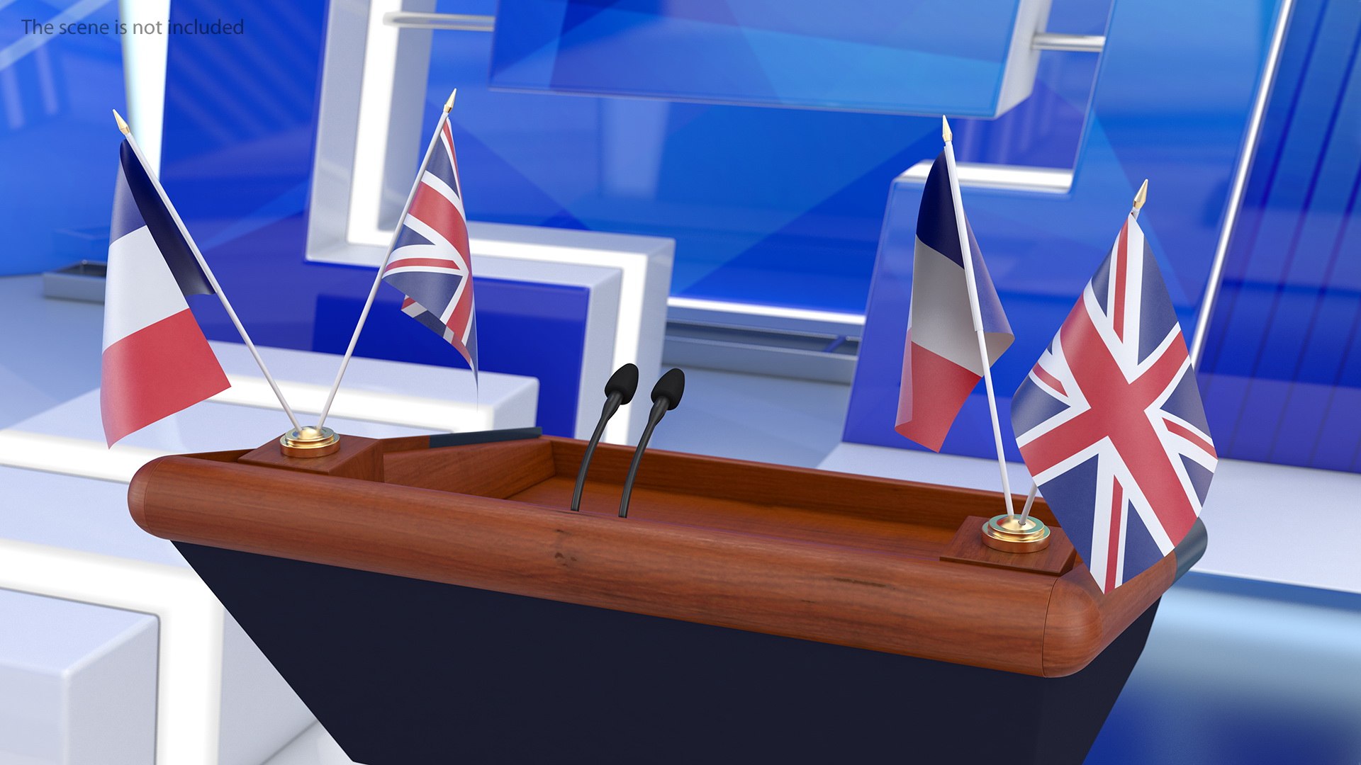Table Flags United Kingdom and France 3D model preview