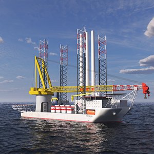 3D model Voltaire Installation Vessel with Wind Turbine Equipment