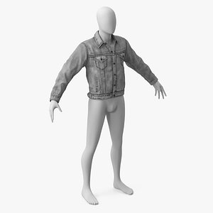 Trucker Jeans Jacket for Men Buttoned-up Grey 3D