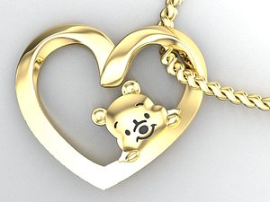 3D pendant little bear winnie the pooh with heart